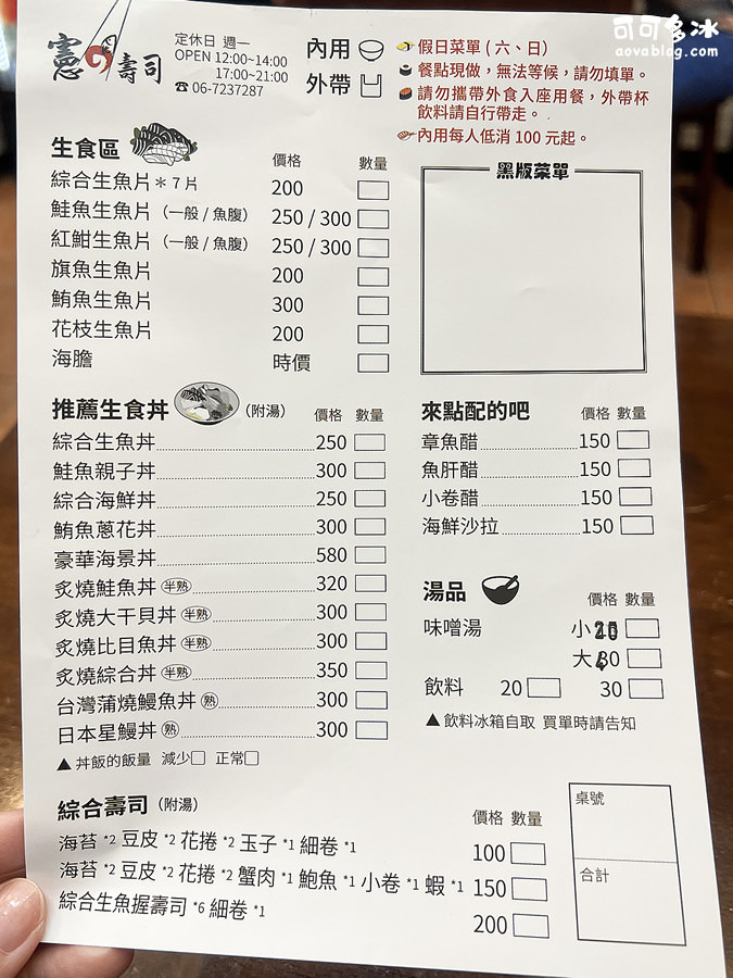 台南佳里憲壽司菜單